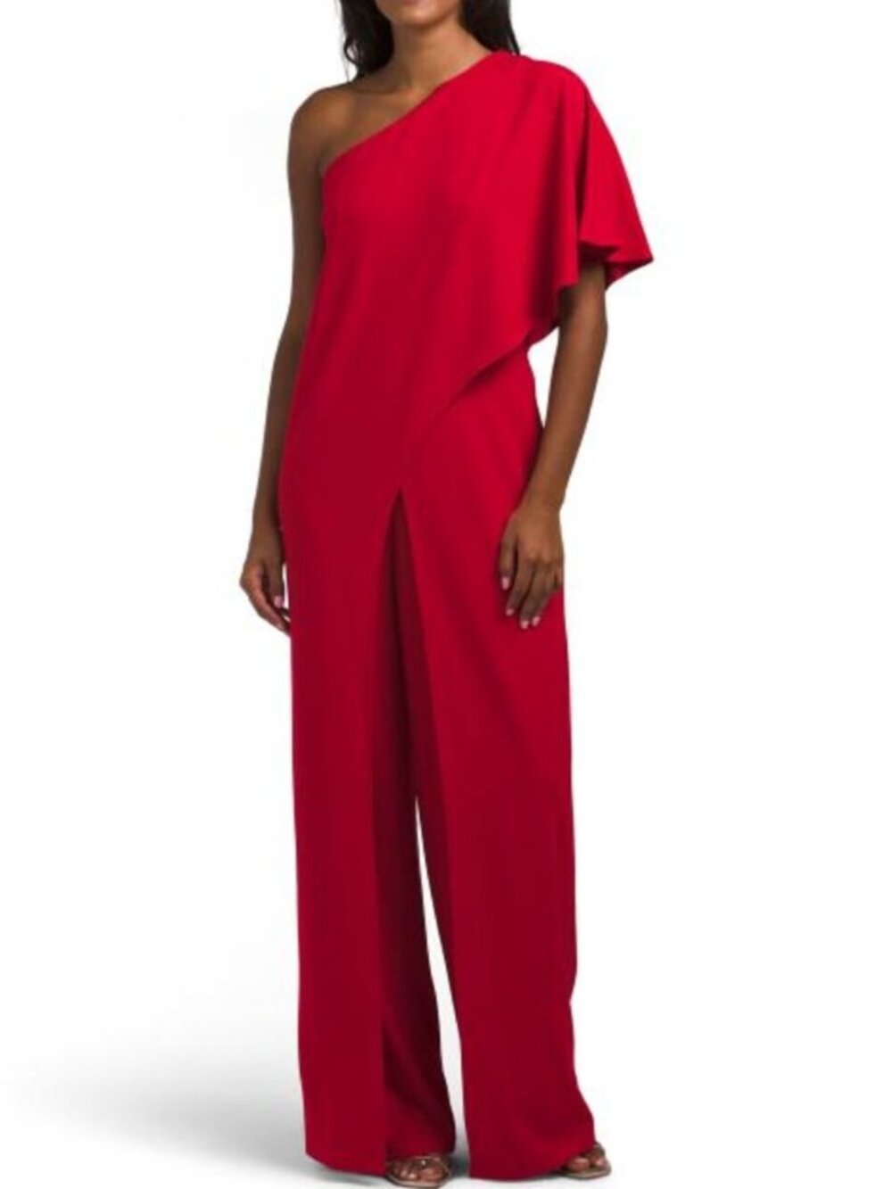 ADRIANNA PAPELL One Shoulder Cascading Draped Jumpsuit